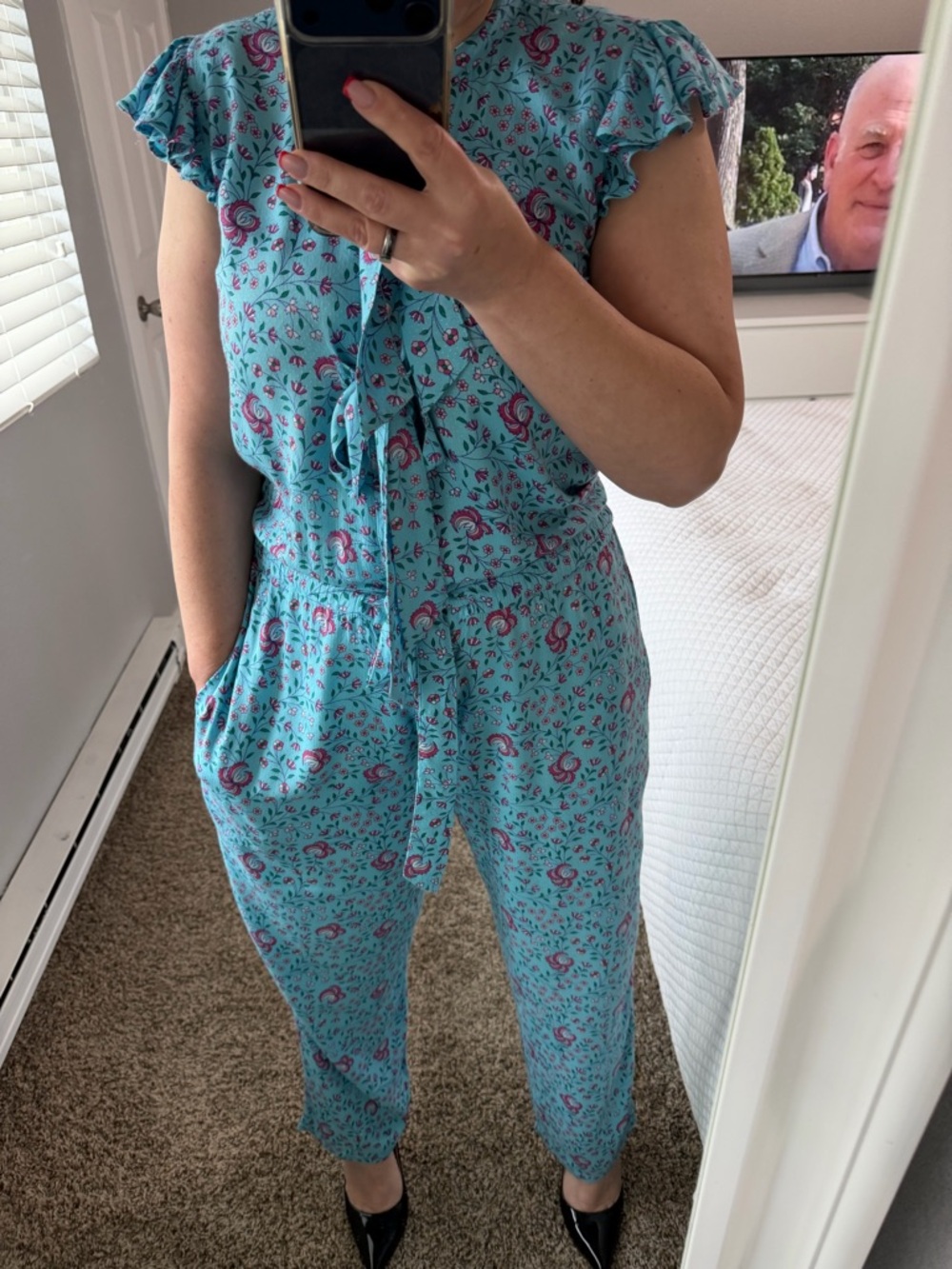 Banjanan Floral Flutter Sleeve Jumpsuit in Light Blue - Size S